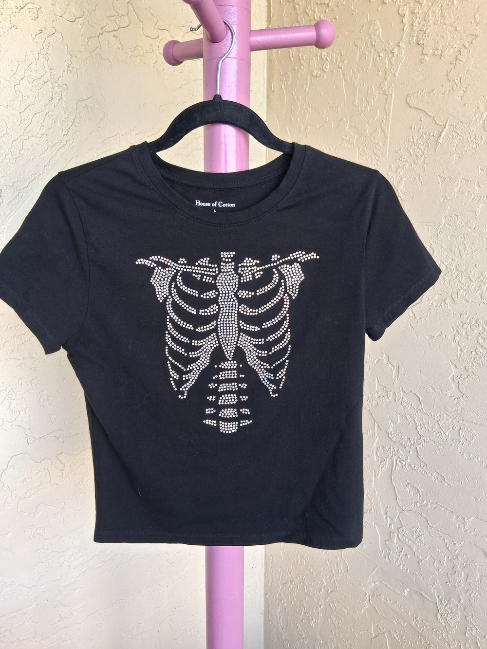 Kids Black Short Sleeve Rhinestone Skeleton Tee